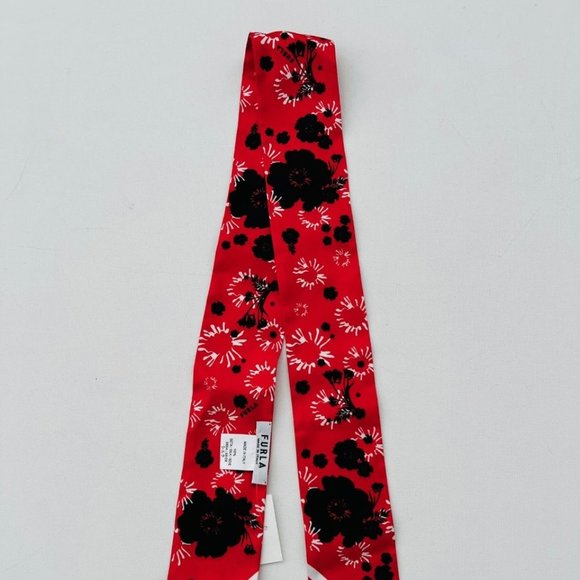 Furla Neck Tie  Scarf Red Floral Silk ~ Made in Itlay - Picture 3 of 3